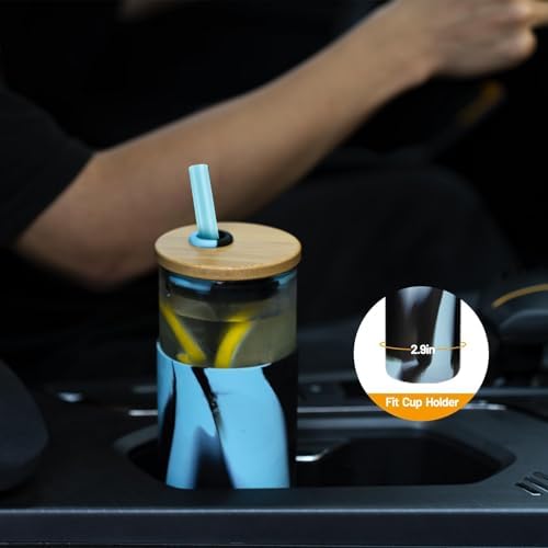 Tronco 20 oz Glass Tumbler with Lids and Straws, Reusable Iced Coffee Cups - Image 3