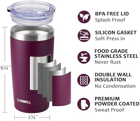 SUNWILL Coffee Tumbler, 20 oz Insulated Travel Mug Stainless Steel - Image 2