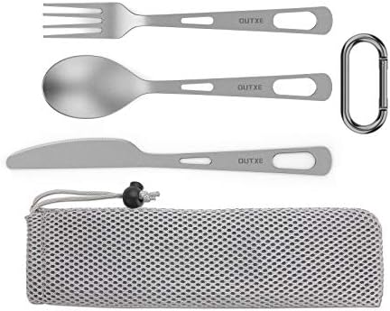 OUTXE Titanium Flatware Knife Fork Spoon Set Lightweight Ti Camping Utility Cutlery Set with Carrying Bag for Traveling Picnic Hiking by OUTXE