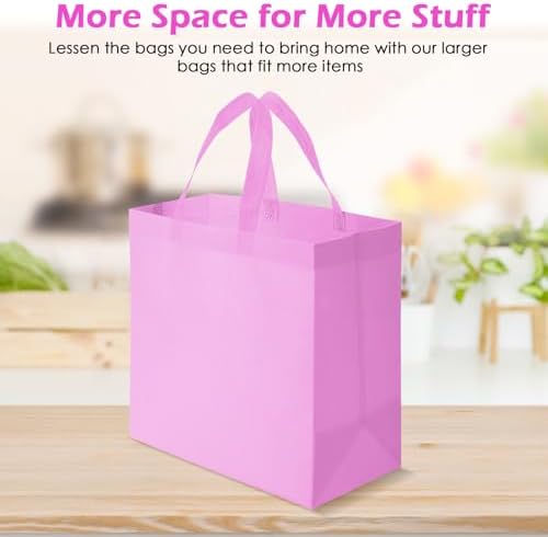 Reginary 50 Pcs Reusable Tote Bags Shopping Bags Non Woven, Pink - Image 4