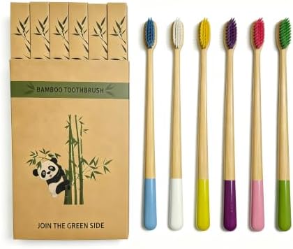 Gufiky Bamboo Toothbrushes Soft Bristles 6 Pack - Natural Wooden Toothbrush for Adults, Eco Friendly & Plastic Free Toothbrush with Cone Handle, Biodegradable & Non Toxic Tooth Brush Set by Unknown