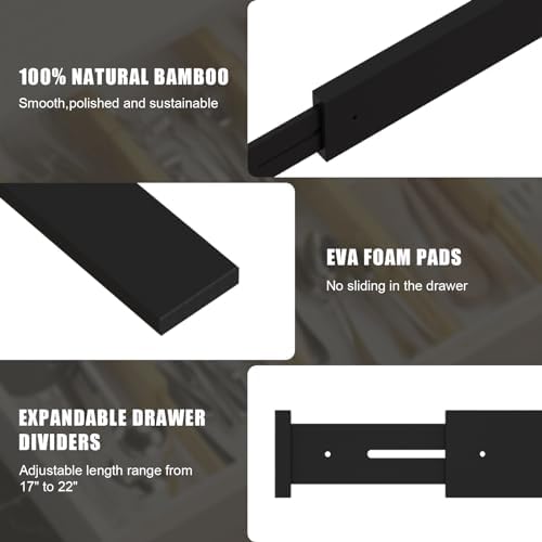 Bamboo Drawer Dividers, Adjustable Drawer Organizers, Fits 17.6–21" Drawers - Image 7