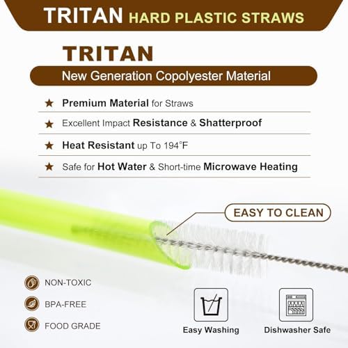 [Angled Tips] 8 Pcs Reusable Jumbo Wide Boba Straws & Smoothie Straws, Multi Colors Reusable Straw, BPA FREE Food-Grade Tritan Plastic Straw for Bubble Tea(Tapioca Boba Pearls) Milkshakes w/ 2 Brushes - Image 2