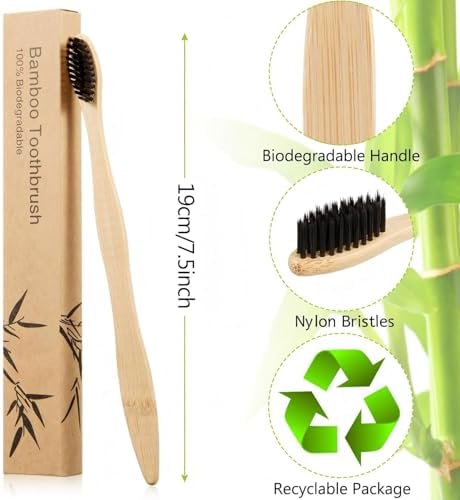 Boao 20 Pcs Bamboo Toothbrushes Bulk Biodegradable Charcoal Toothbrushes Pack Soft Bristle Natural Wooden Individually Wrapped for Adults Reusable Travel - Image 2