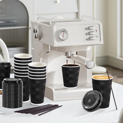 Lamosi 50 Pack 12 oz Coffee Cups with Lids, Disposable To Go Paper Cups - Image 6