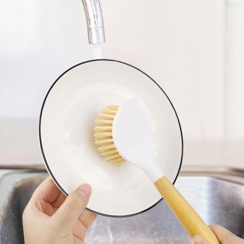 2 Pack Kitchen Scrub Brushes for Cleaning Dish Brush with Handle for Pans, Pots, Kitchen Sink Cleaning Scrub Brushes (Wooden Handle) - Image 7