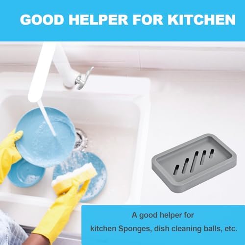 2PCS Grey Soap Holders, Premium Plastic Bamboo Dish for Shower, Bath - Image 3