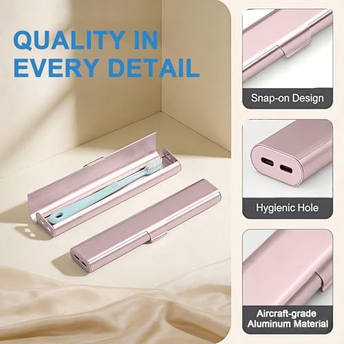 Portable Toothbrush Travel Case: Breathable & Dirt-Proof Hotel Camping Outdoor - Aluminum for Storage Recyclable Traveler (1, Rose Gold) - Image 5