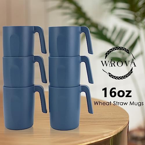 Wrova 16oz Wheat Straw Cups with handles set of 6-Plastic Cups Reusable-Unbreakable Kids Mugs-Dishwasher Safe & Microwave Safe-Ideal Plastic Mugs for Tea,Coffee,Camping,RV-Navy Blue - Image 5