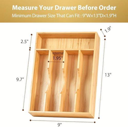 Umilife Bamboo Kitchen Drawer Organizer, 9 Inch Silverware Utensils Tray Holder for Small Drawer, Wood Caddy for Flatware Cutlery Knives - Image 6