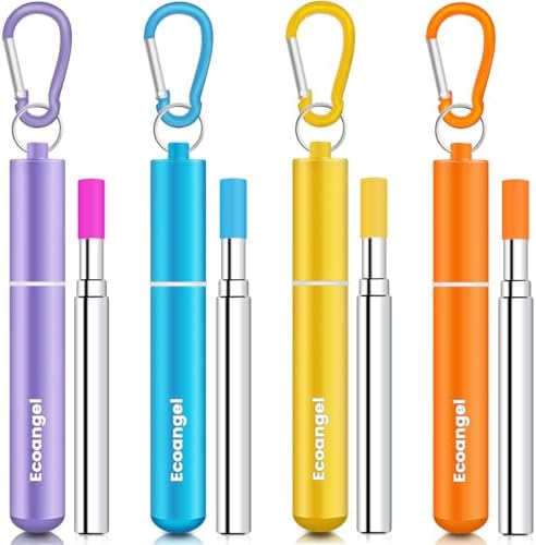 Ecoangel Cruise Ship Essentials, Reusable Metal Straws (4 Pack) by ECOANGEL