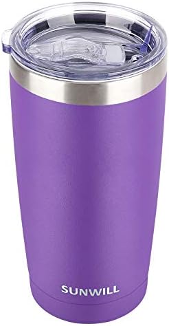 SUNWILL Travel Coffee Tumbler 20 oz, Insulated Mug with Lid, Stainless Steel Cup for Hot and Cold Drinks, Powder Coated Purple by SUNWILL