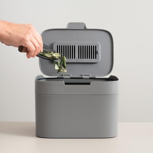 KAZAI. Compost Bin Kitchen 'Elin' | 1.2 GAL / 4.5L Countertop Compost Bin with Lid & Carbon Filter | Odor-Free, Dishwasher Safe, with Inner Bucket | Small Indoor Kitchen Composter | Stone-Gray - Image 3