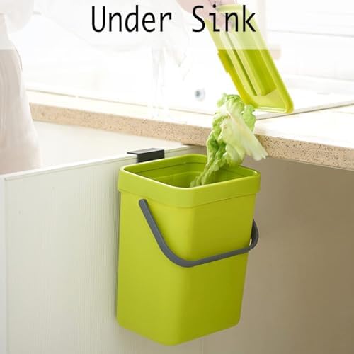 LALASTAR Small Plastic Trash Can, Hanging Small Trash Can with Lid Under Sink for Kitchen, Food Waste Bin for Countertop, Mountable Garbage Can for Bathroom, RV, 5L/1.3 Gal, Green - Image 2
