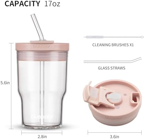 Glass Cups with Lids and Straws,16oz/480mll Reusable Iced Coffee Glasses & Juice Bottles,Cold Brew Tumblers with Leakproof Lids,BPA-Free Glass Jars for Juicing,Matcha,Flower Tea,Smoothie (Pink) - Image 2