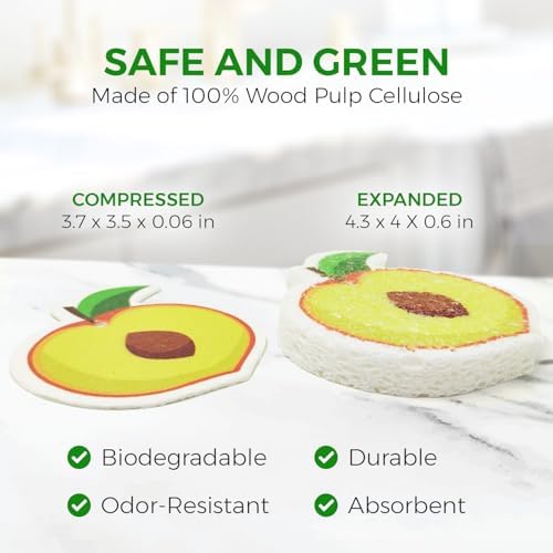 AIRNEX Compressed Cellulose Sponges - 12 Pack Fruit Shaped Natural Pop Up Dish Sponge for Kitchen - Compostable, Plant-Based, Non Scratch Cleaning Sponges Bulk for Dishes & Household Cleaning - Image 3