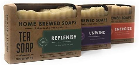Tea Soap Bar, Zero Waste Soap, Soap Gift Set, 3 Pack - Natural Soaps for Women - Replenish, Unwind, Energize - 3.5 oz - Home Brewed Soaps by HomeBrewedSoaps