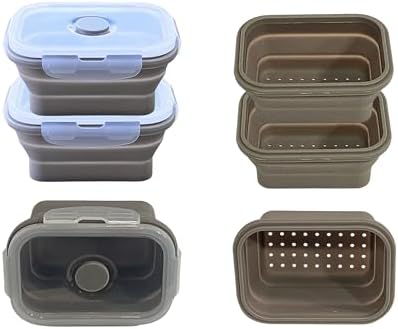 3+3 pack:12 fl oz Silicone Collapsible Containers + Strainers Set | BPA-Free, Space-Saving Kitchen Storage with Plastic Lid Covers by Unknown