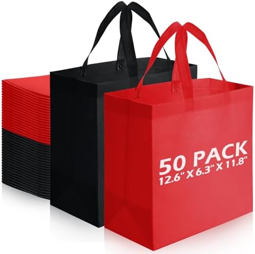 Reginary 50 Pcs Reusable Tote Bags Shopping Bags Non Woven, Black, Red by Reginary