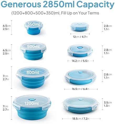 Collapsible Silicone Food Storage Containers with Lids, Set of 4 Sizes (12/17/27/40oz), Leakproof Collapsible Lunch Box, Microwave Freezer Dishwasher Safe, Space Saving for Camping RV Travel - Image 4
