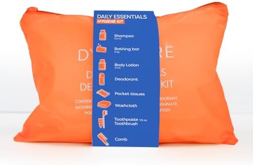 Dynarex DynaCare Daily Hygiene Kit - Travel Essentials Toiletry Bag - Includes TSA Approved Shampoo, Toothbrush Set, Body Lotion and More - Orange, 1 Kit (9-Pieces) by Dynarex