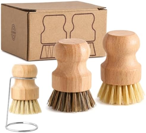 3 Pack Wooden Dish Brush Set - 2*Vegetable Brush & 1*Stainless Steel Stand by Unknown
