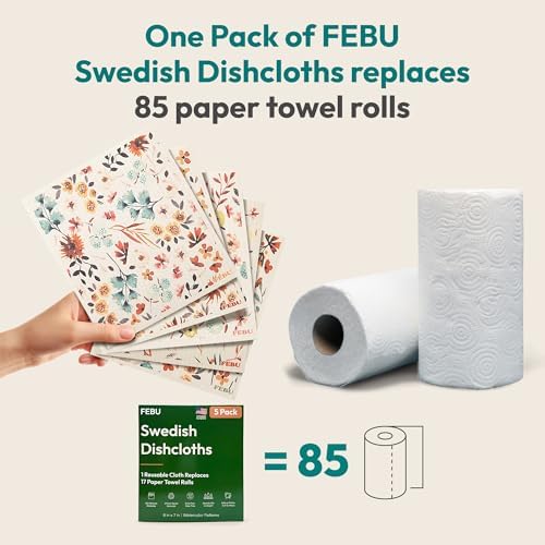 FEBU Swedish Dishcloths for Kitchen, 5 Pack, Stamps - Image 3