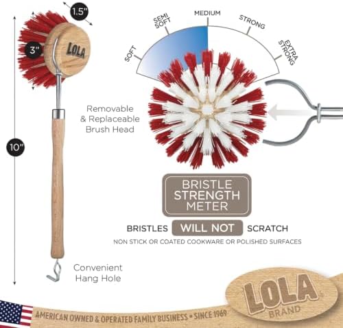LOLA -The Original - Dishwashing & Vegetable Brush, 6 Pack, Hardwood w/Poly Fiber Bristles, Reusable, Sustainable, Has EZ-Grip Handle - Image 6