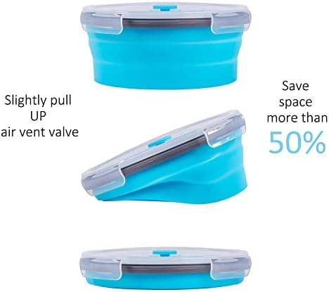 Collapsible Food Storage Containers with Airtight Lid & Vent, 40.5 oz, Kitchen Stacking Silicone Collapsible Meal Container Set for Leftover, Microwave Freezer Dishwasher Safe, Blue Round, Set of 4 - Image 3