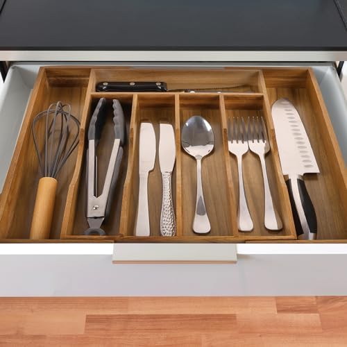 Expandable Acacia Kitchen Drawer Organizer for Cutlery and Utensils, Adjustable Acacia Wood Cutlery Tray in Drawer for Flatware and Silverware in Kitchen - Image 6