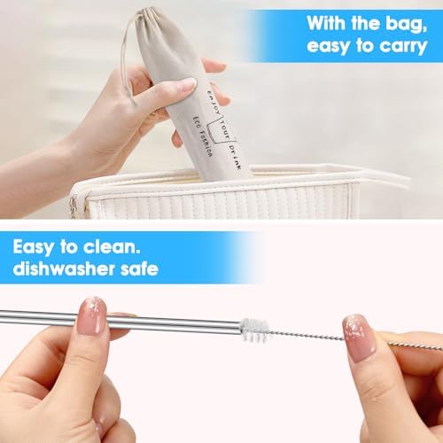 20 Pack Reusable Stainless Steel Metal Straws,10.5" & 8.5" Reusable Drinking Straws with 20 Silicone Tips 5 Straw Brushes 1 Travel Case,Eco Friendly Extra Long Metal Straw Fit for 20 24 30 oz Tumbler - Image 5