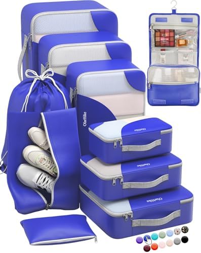 ALL INCLUDED 10 Set Durable Packing Cubes for Suitcases,OlarHike Essentials for Travel, UPGRADED Anti-Tear Stitching, NEW Improved Luggage Packing Organizers for Travel Accessories (Klein Blue) by OlarHike