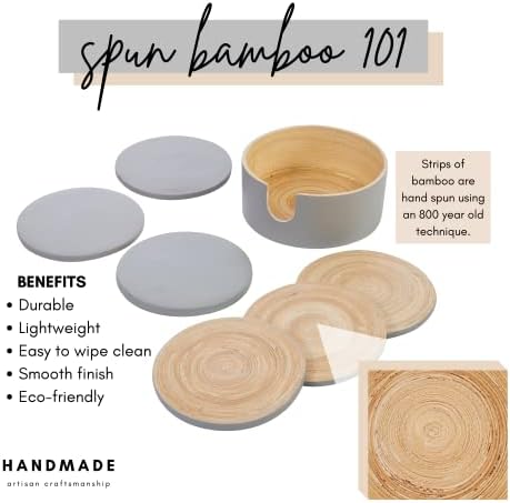 HABITAS Spun Bamboo Coasters Spun Bamboo Coasters for Drinks - Coaster Set with Bamboo Wood Coasters and Coaster Holder. Modern Coasters for Coffee Table (Gray_ - Image 2