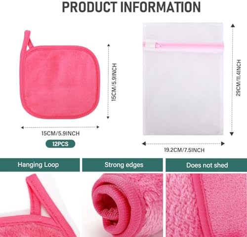 12 Pack Makeup Remover Cloth, 6" x 6" Reusable Makeup Remover Towels Face Washcloth for Washing Face, Makeup Remover Pads Cosmetic Face Wash (Pink) - Image 2