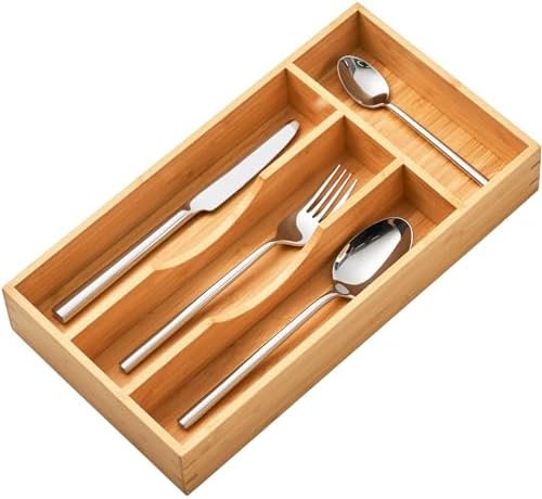 Umilife Bamboo Kitchen Drawer Organizer, 7 Inch Silverware Utensils Tray Holder for Small Drawer, Wood Caddy for Flatware Cutlery Knives by Umilife