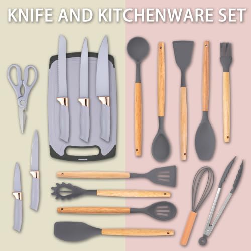 19-Piece Kitchen Utensil and Knife Set, Black (Grey) - Image 4