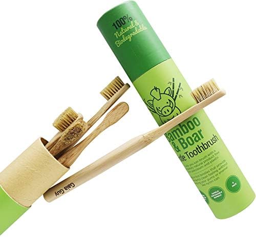 Gaia Guy Natural Bristle Bamboo Toothbrush (NO Nylon - Boar Hair ONLY) - Totally Compostable & Biodegradable Boar Bristle and Bamboo Toothbrushes - Zero Waste - 6-Pack - Image 2