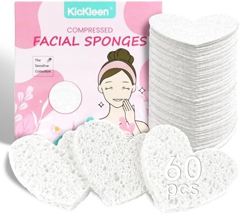 60-Count Kickleen Compressed Cellulose Heart Shape Facial Sponges,White by KICKLEEN