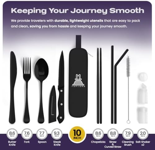 Taplord Portable Travel Silverware Set With Case, Includes 10 Pcs of Travel Utensils With Case, Stainless Steel Flatware Set For Camping, Lightweight (Black) (Pack of 3) - Image 2