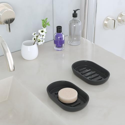 2Pcs/Set Bathroom Soap Dishes, Not Plastic！White Soap Dishes for Bar Soap, Bamboo Soap Dishes Holder for Bathroom Shower, Bathroom Sink Soap Dish (Black) - Image 5