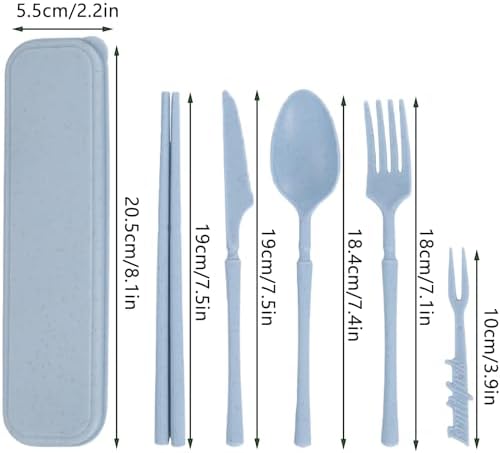 Reusable Travel Utensils with Case, Wheat Straw Fork Spoon Knife Chopsticks - Image 2