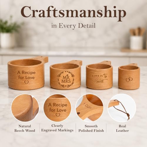 Wedding Gifts for Couple, Mr ＆ Mrs Wooden Measuring Cups and Spoons Set, Engagement Gift for Newly Engaged, Bridal Shower and Bachelorette Gifts for Bride, Kitchen Gadgets for Cooking & Baking - Image 3
