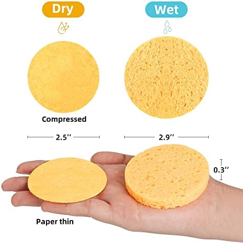 60-Count Compressed Facial Sponges|100% Natural Kickleen Cellulose Cosmetic Spa Sponges for Daily Facial Cleansing|Makeup and Mask Removal | Exfoliating | Skin Massage | Pore Exfoliation (Yellow) - Image 4