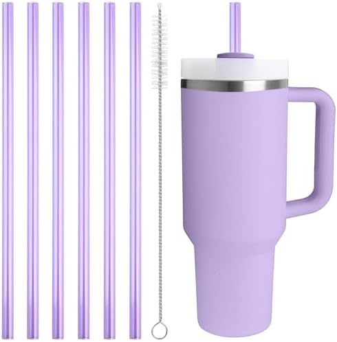 Replacement Straw Compatible with 40 oz Stanley Quencher Tumbler, 12 Inch Extra Long Reusable Plastic Straws for 40 Oz Cup, Purple-6 Pack by Bubrike