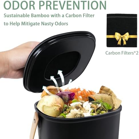 MUMTOP Compost Bin for Kitchen Countertop,1.4 Gal Bamboo Compost Container - Image 2
