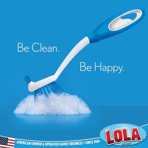 Dish Brush Scrubber for Kitchen, 2 Pack, by LOLA, Has Stiff Bristles & Food Scraper, Comfort No-Slip Grip Handle, Safe for Non-Stick & Coated Cookware - Image 6