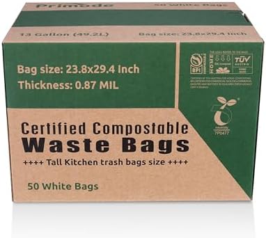 Compostable Bags, 13 Gallon Food Scraps Yard Waste Bags, 50 Count, Extra Thick 0.87 Mil. ASTMD6400 Compost Bags Small Kitchen Trash Bags, Certified By BPI And TÜV AUSTRIA - Image 2