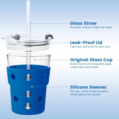 Mrsdry 12oz Iced Coffee Cup with Lids and Straws, BPA Free Reusable Glass Coffee Cups with Silicone Sleeves for Coffee, Iced tea, Thick Wall Glass Cup - Image 4