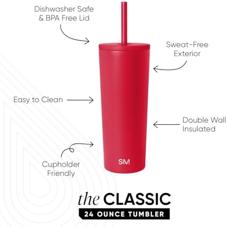 Simple Modern Insulated Tumbler with Lid and Straw | Iced Coffee Cup Reusable Stainless Steel Water Bottle Travel Mug | Gifts for Women Men Her Him | Classic Collection | 24oz | Ember Red - Image 2
