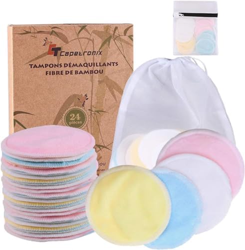 Reusable Makeup Remover Pads (24 Pack) with 2 Bags for Laundry & Storage, Reusable Bamboo Cotton Rounds, Eco-Friendly Reusable Cotton Pads for All Skin Types by CT%C2%A0CAPETRONIX%C2%A0dedicated%C2%A0to%C2%A0the%C2%A0development%C2%A0of%C2%A0lighting